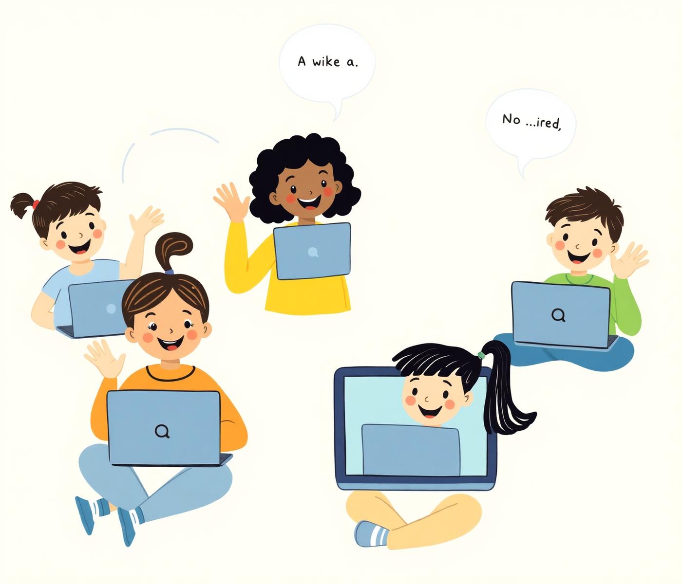 Copii care învață engleză online împreună